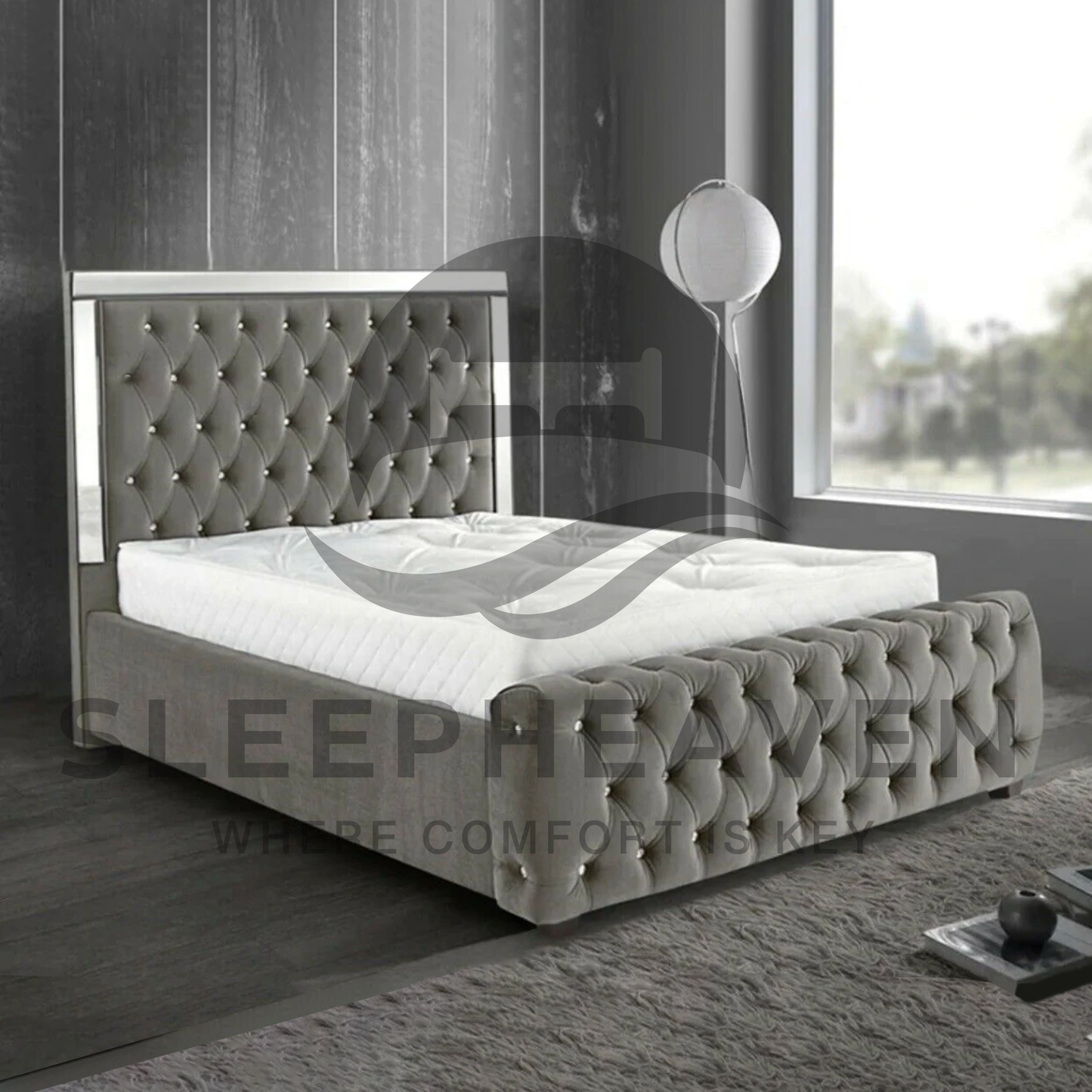 Madrid Chesterfield Mirror Ottoman Storage Bed Frame